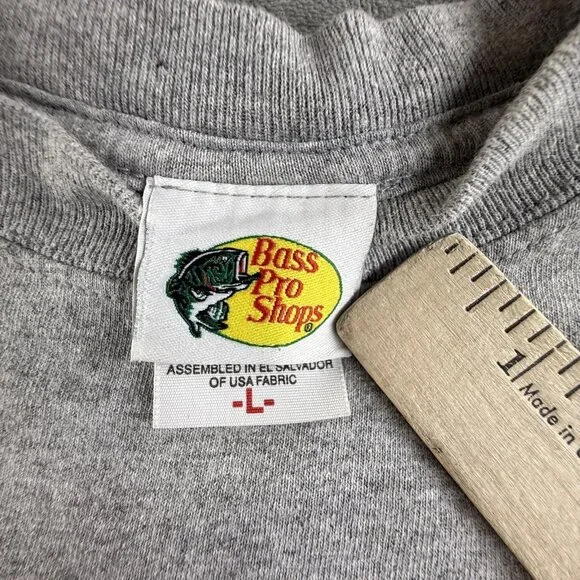 Vintage Bass Pro Shops Shirt Mens Large Gray American Flag Fish Fishing USA Made - Picture 3 of 12